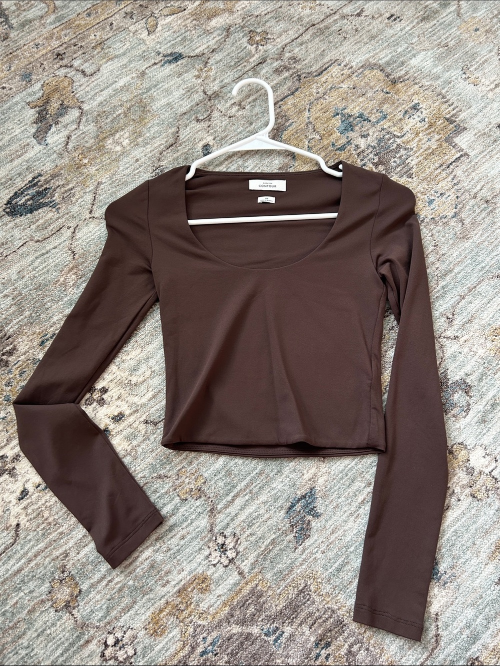 Aritzia Long Sleeve Scoop Neck Contour Crop Top - Brown
